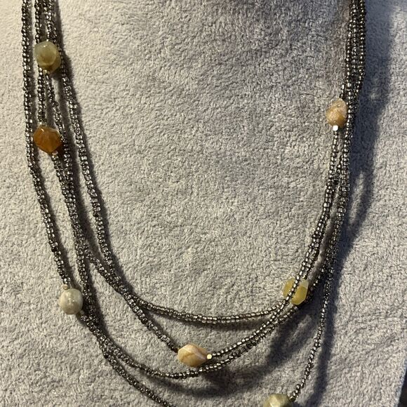 Coldwater Creek 4 Strand Seed Bead & Natural Stone Necklace Citrine Quartz Agate - Picture 2 of 10